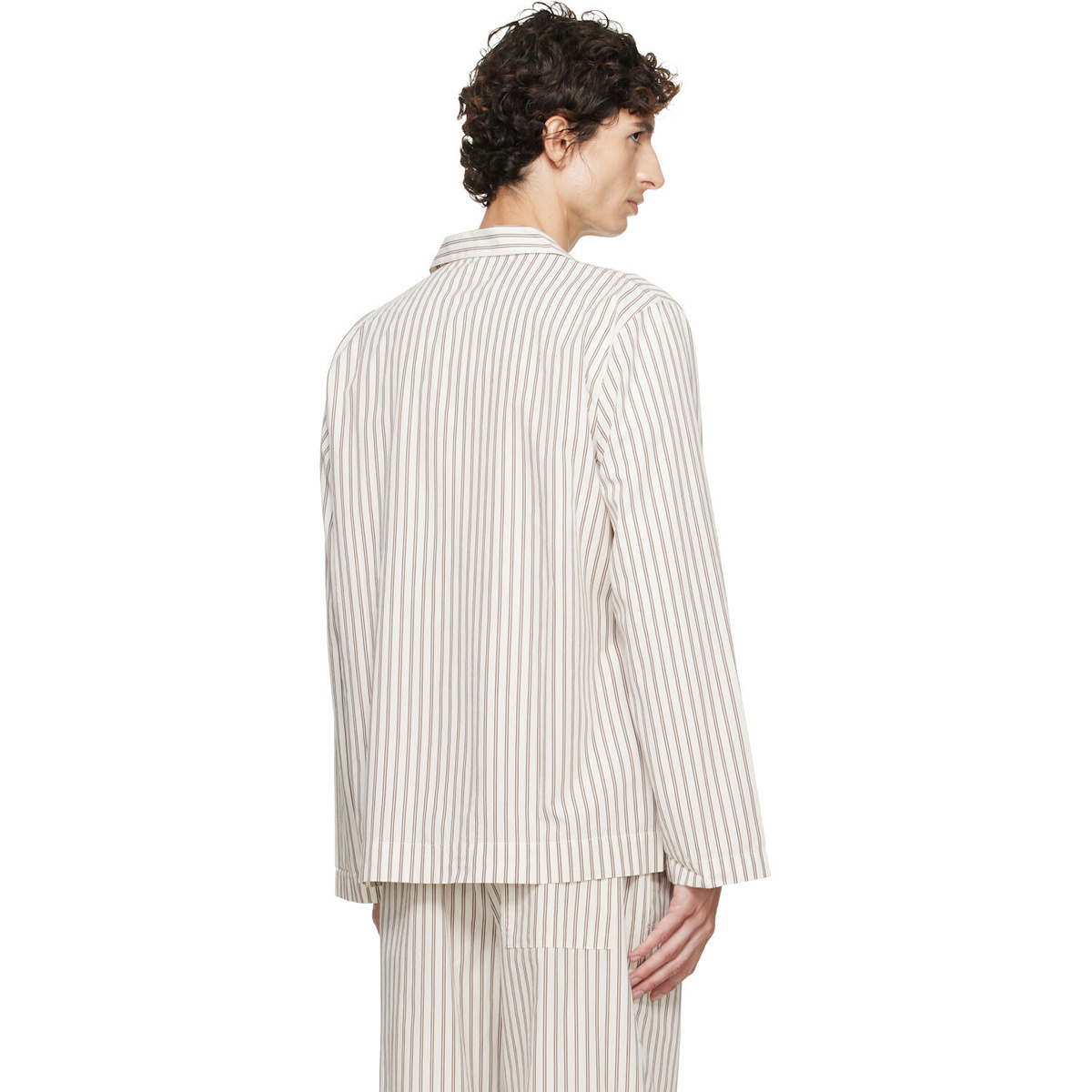 Tekla Off-White & Brown Poplin Long-Sleeved Pyjama Shirt