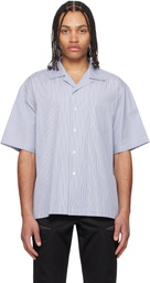FUMITO GANRYU Blue Side Vents Op Collar Striped Shirt