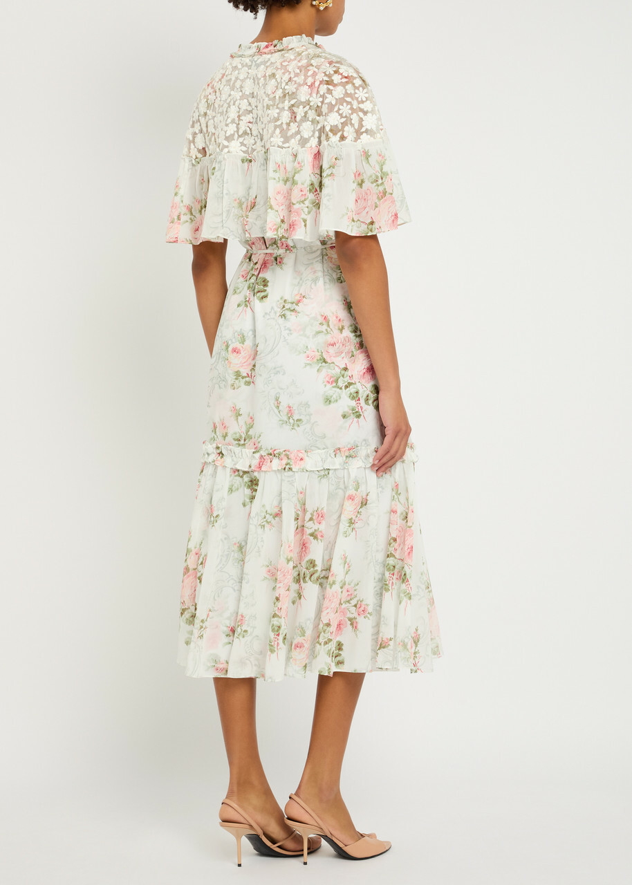 Needle & Thread Carla Floral-print Chiffon Midi Dress White And Multi