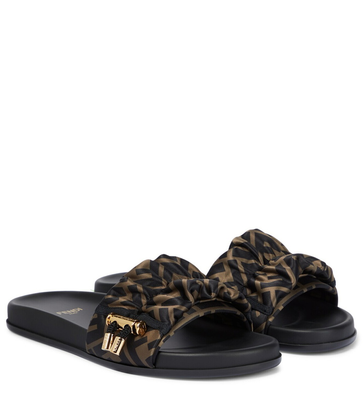 Photo: Fendi FF Vertigo satin slides