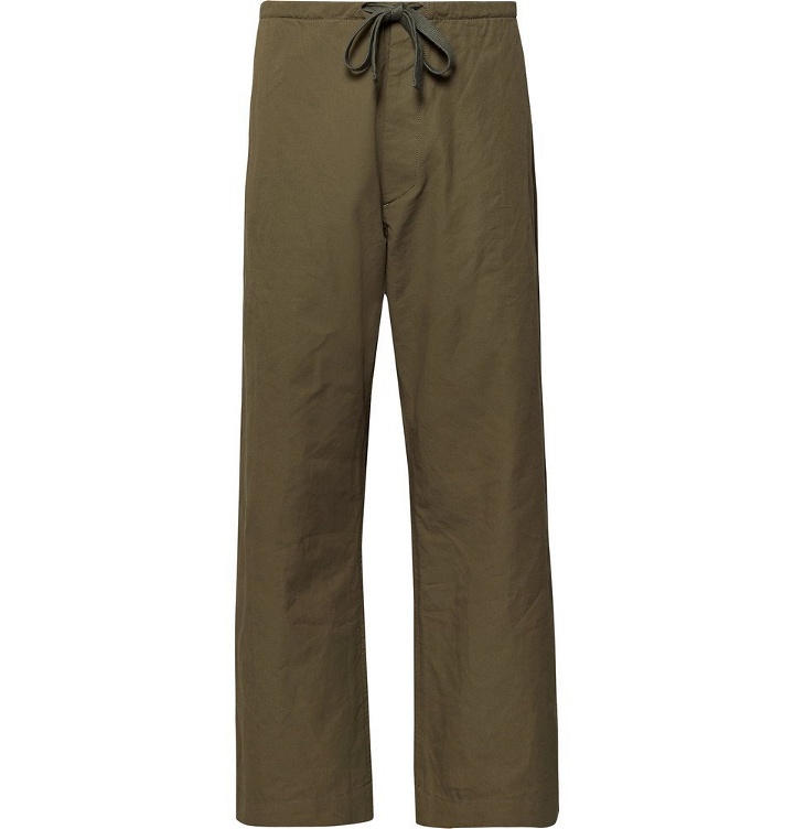 Photo: Chimala - Cropped Wide-Leg Cotton and Linen-Blend Twill Drawstring Trousers - Army green