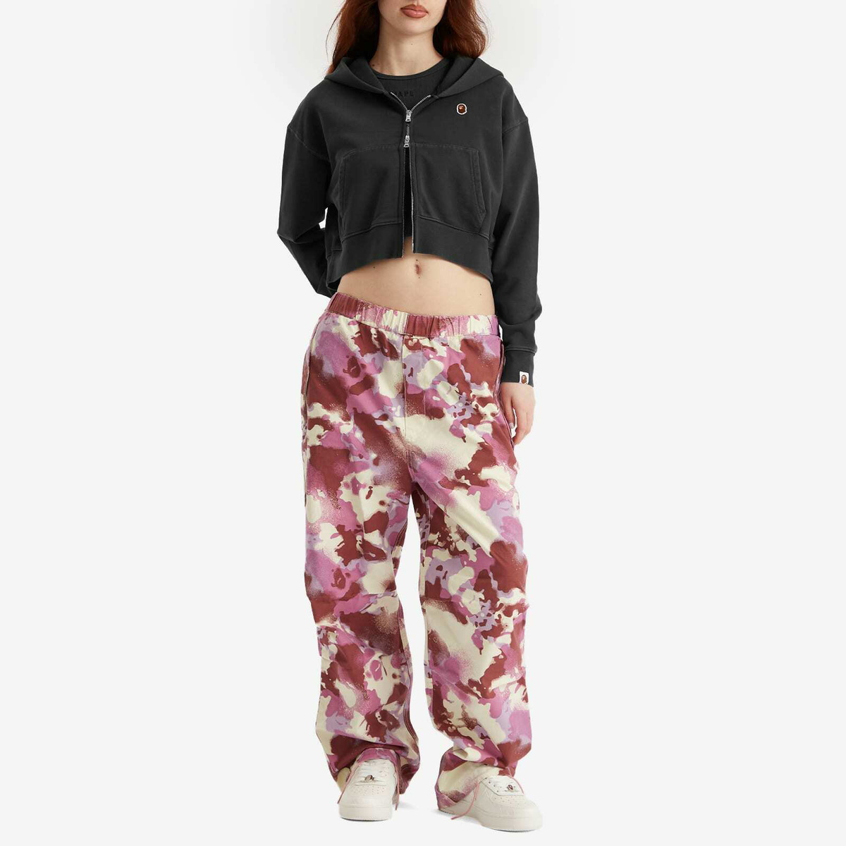 A Bathing Ape Women's Pigment Dyed One Point Crop Zip Hoodie in Black