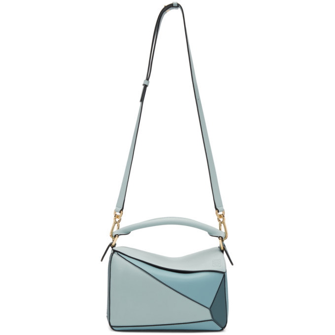 Loewe Small Puzzle Bag Classic Calfskin In Sky Blue/Beige