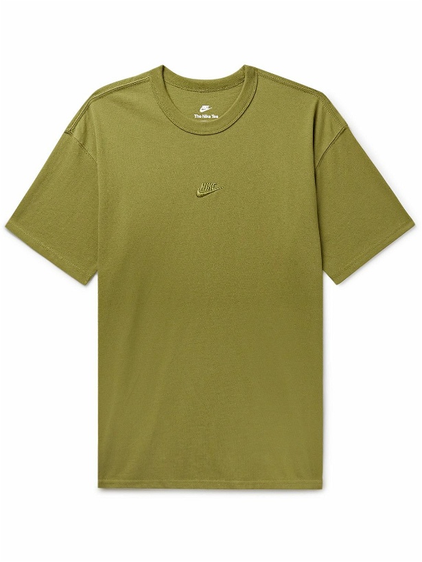 Photo: Nike - Sportswear Premium Essentials Logo-Embroidered Cotton-Jersey T-Shirt - Green