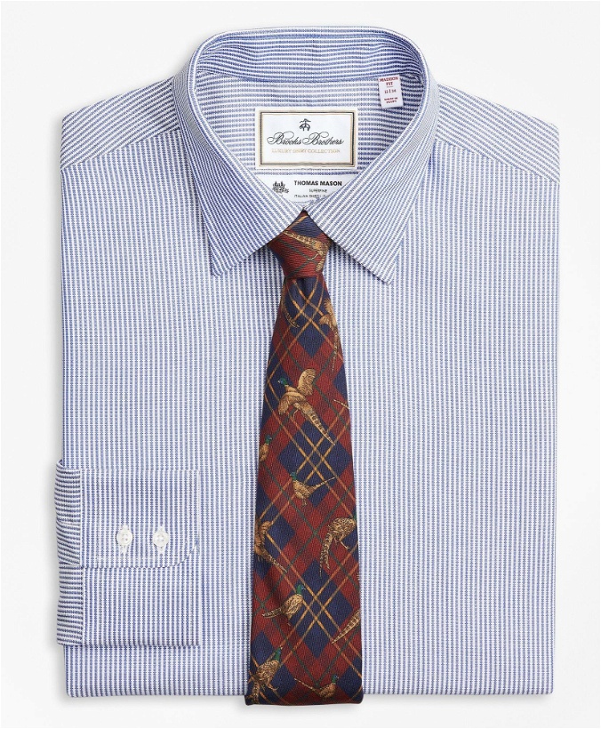 Photo: Brooks Brothers Men's Luxury Collection Madison Relaxed-Fit Dress Shirt, Franklin Spread Collar Track Stripe | Blue