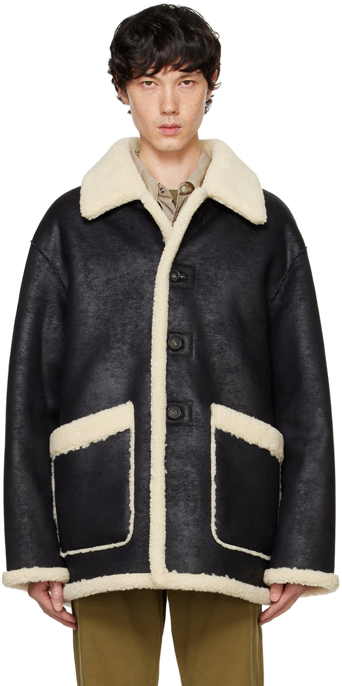 Dunst ファー付き黒レザージャケット Dunst Black & Beige Reversible Faux-Shearling Jacket Dunst