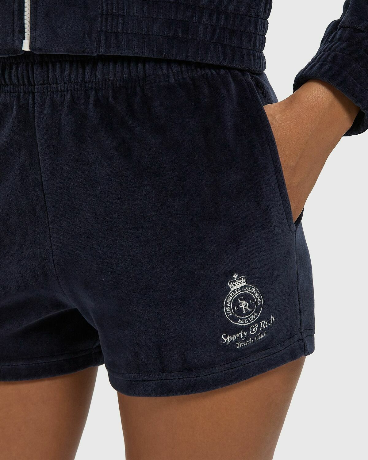 Sporty & Rich Crown Tennis Velour Short Blue Womens Casual Short