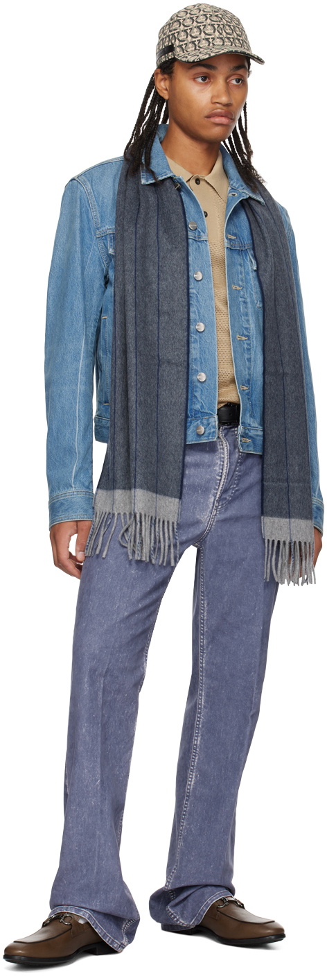 Ferragamo Blue Stripe Scarf