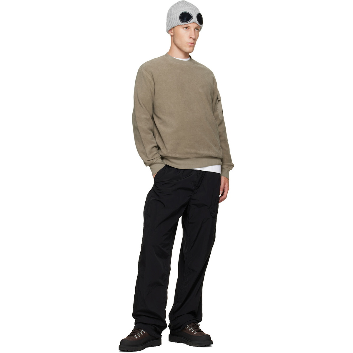 C.P. Company Taupe Crew Neck Brushed Emerized Diagonal Fleece Sweatshirt