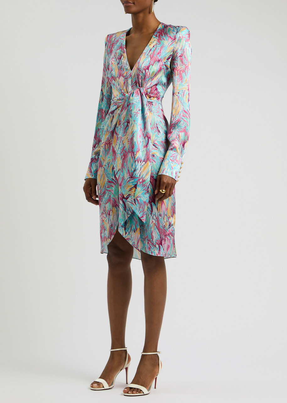 Balmain Printed Draped Silk Mini Dress Multi Print