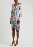 Balmain Printed Draped Silk Mini Dress Multi Print