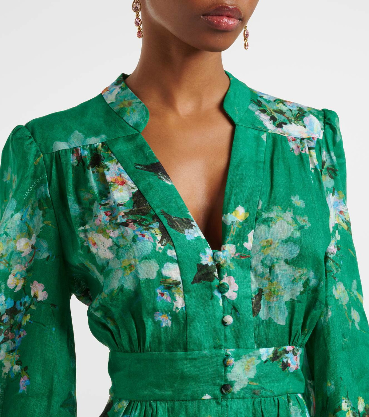 Zimmermann Everley Plunge floral linen midi dress Zimmermann