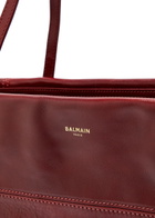Balmain Track Zip Small Glossed Leather Tote bag - Aubergine - One Size