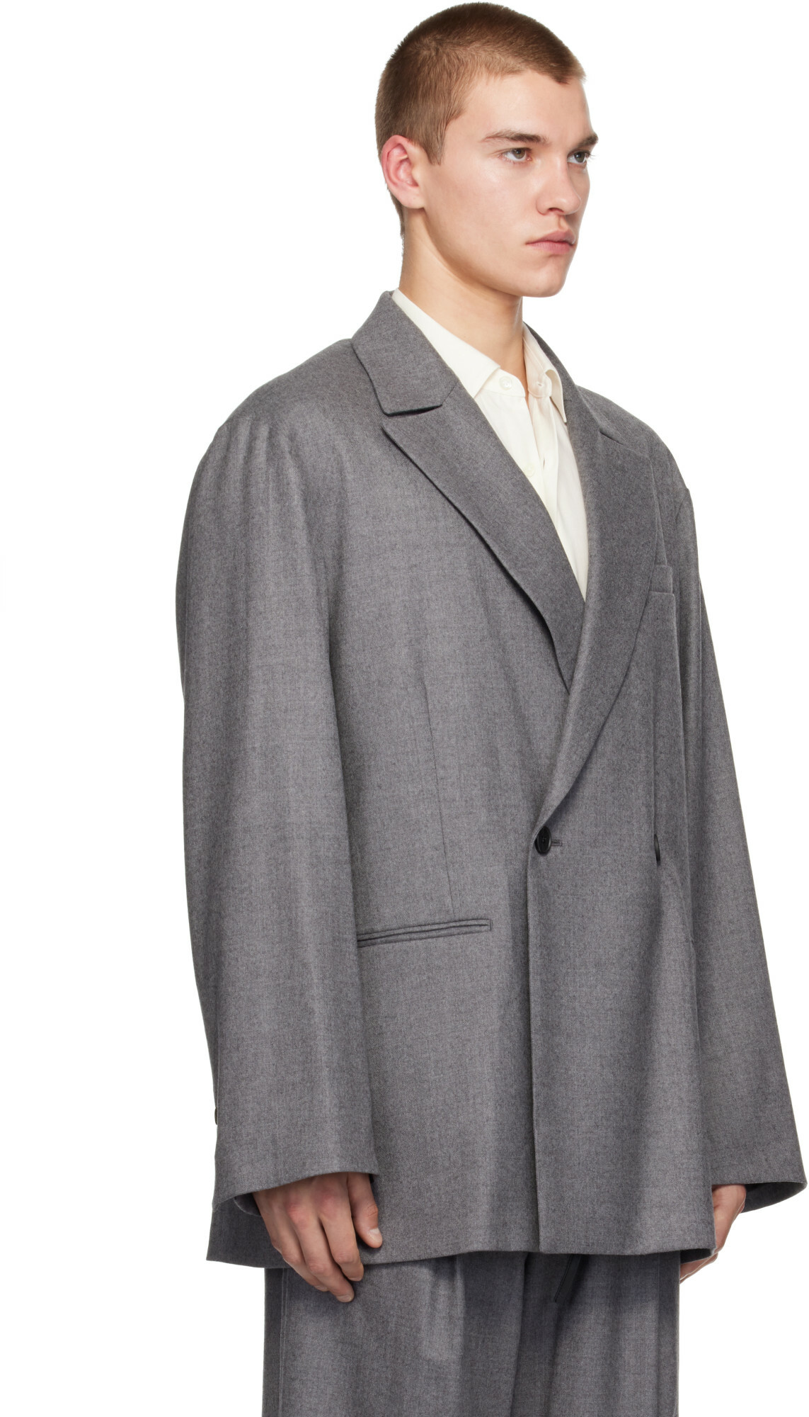 ssstein Gray Oversized Peaked Lapel Blazer