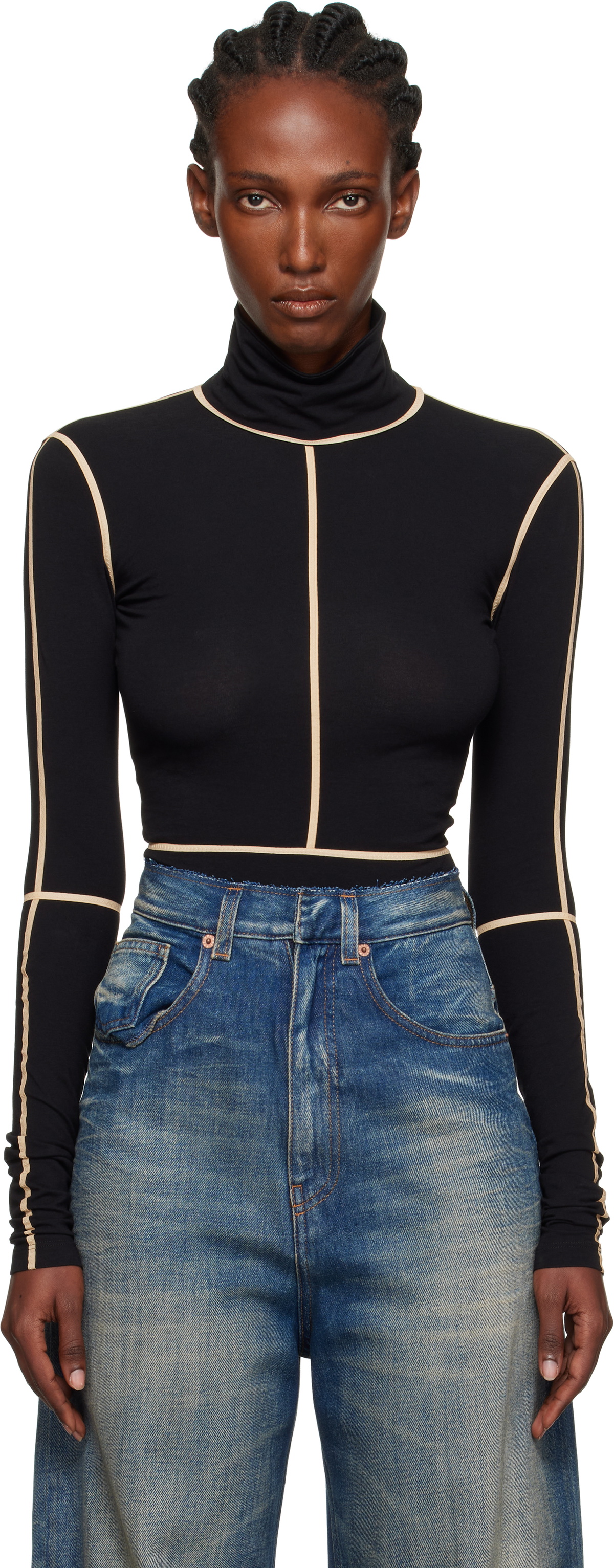 MM6 Maison Margiela Black Long-Sleeve Bodysuit