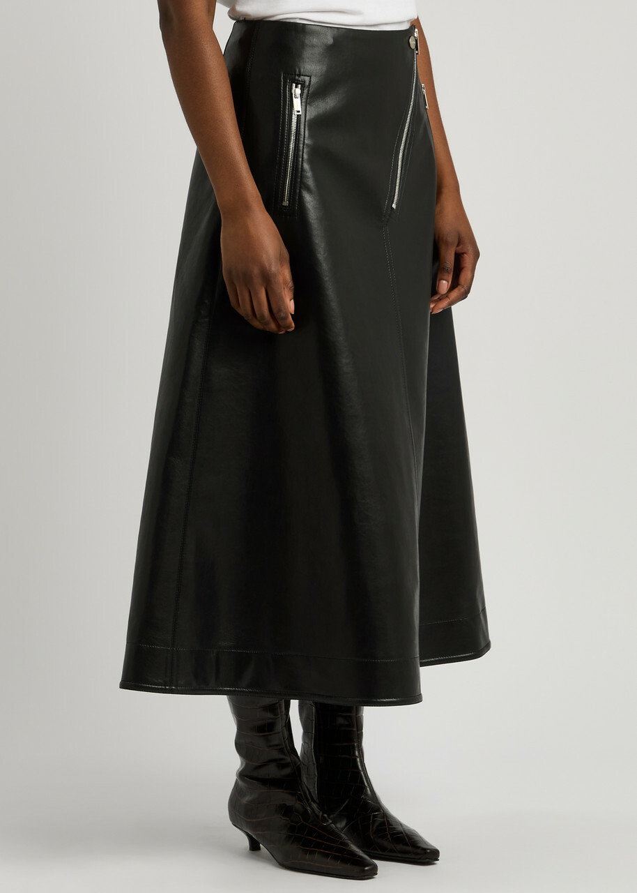 Nanushka Aleka Faux Leather Midi Skirt Black