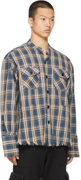 Greg Lauren Navy Plaid Boxy Studio Shirt