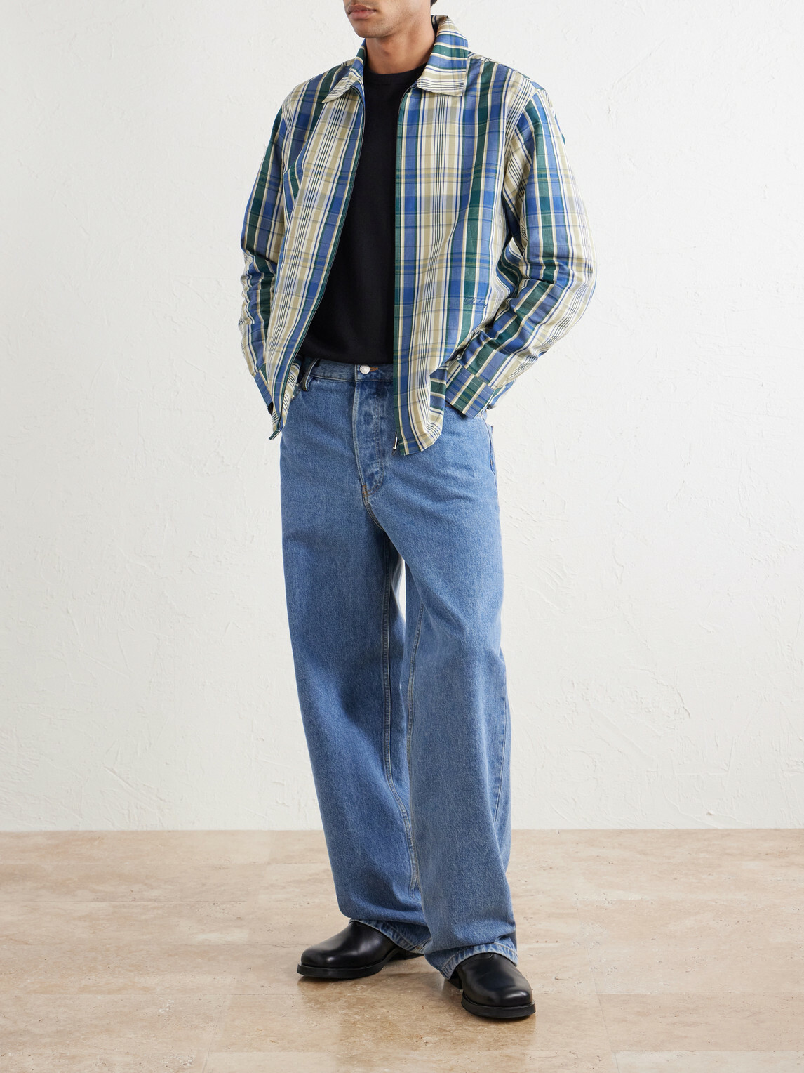 Burberry - Logo-Embroidered Checked Cotton and Linen-Blend Jacket - Blue