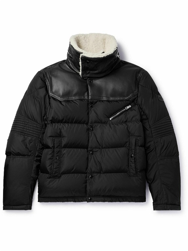 Photo: Moncler - Logo-Appliquéd Shearling and Leather-Trimmed Quilted Shell Down Jacket - Black