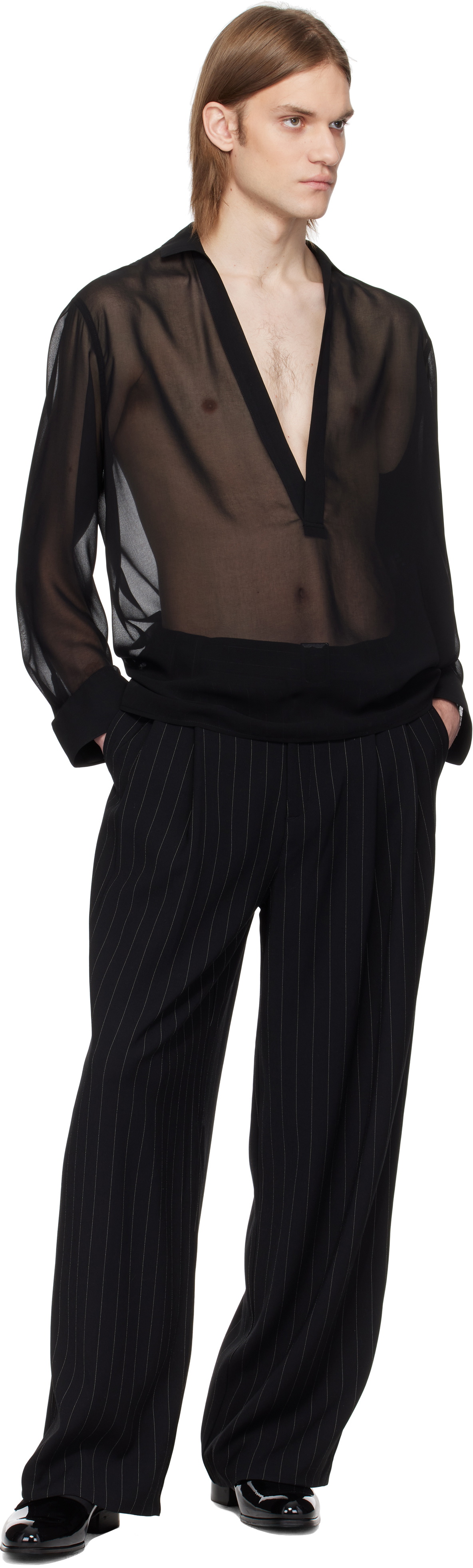 LGN Louis Gabriel Nouchi Black Sheer Shirt