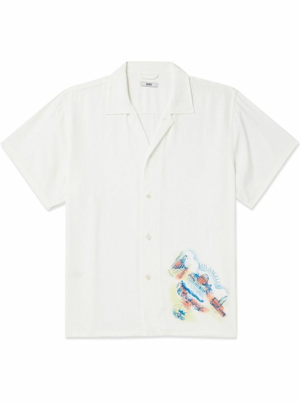 Photo: BODE - Camp-Collar Printed Silk Crepe de Chine Shirt - White