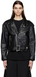 Sankuanz Black Leather Biker Jacket