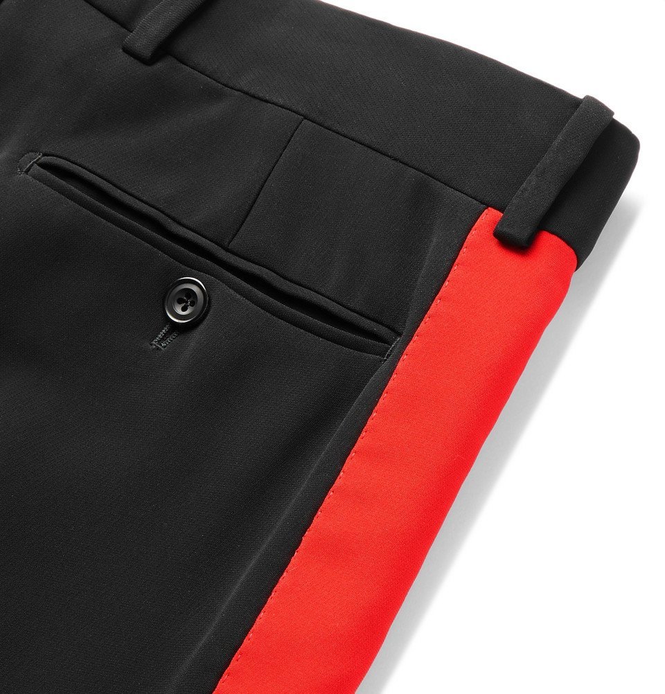 mens black dress pants with red stripe Lars Amadeus Men's Slim Fit Flat Front Office Formal Striped Dress Pants Black 32