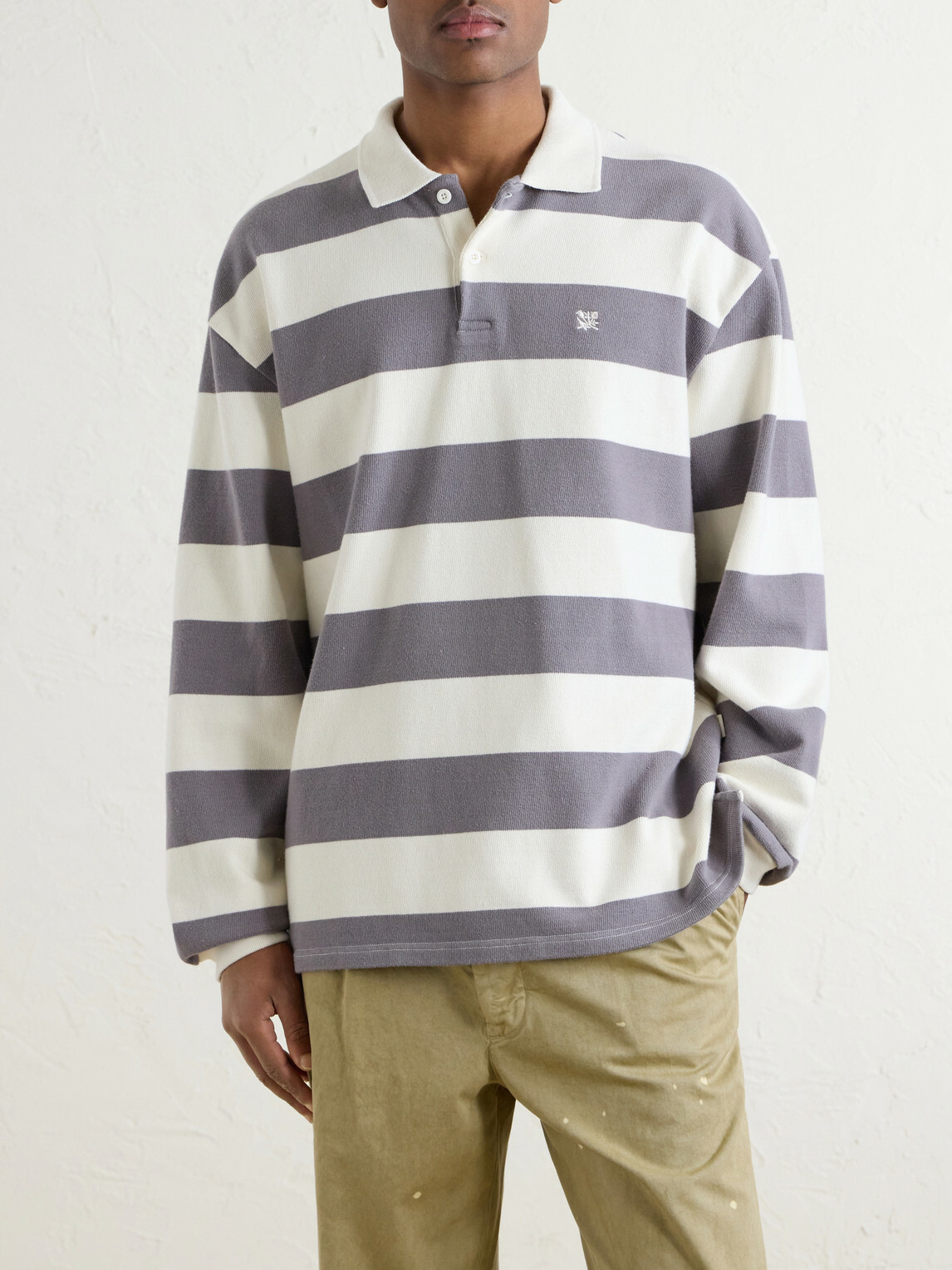 Aimé Leon Dore - Striped Cotton-Jersey Polo Sweater - Gray
