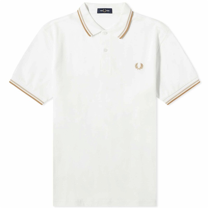 Photo: Fred Perry Men's Twin Tipped Polo Shirt in Snow/Oat/Stone