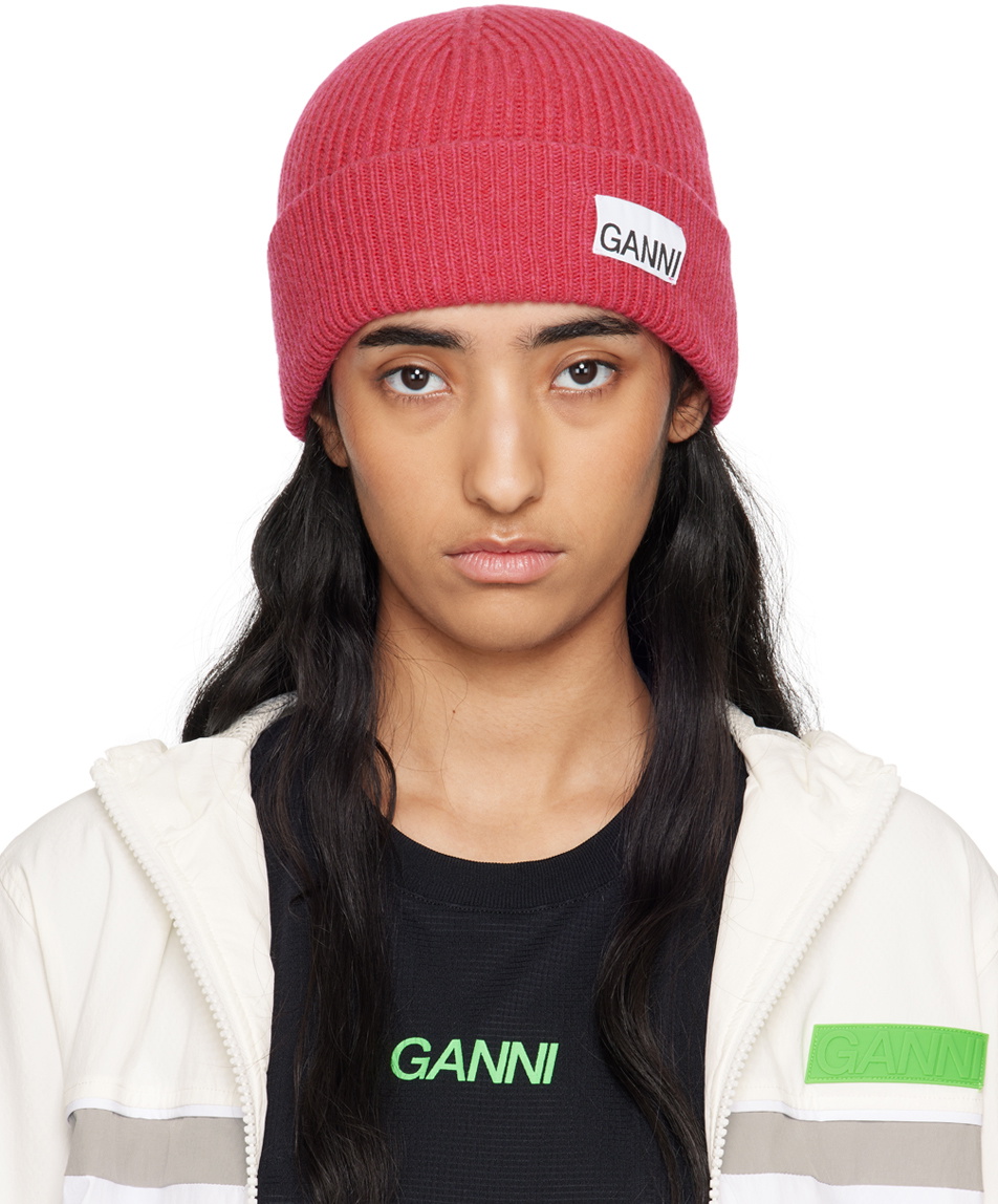 【ひろり】GANNI ピンク リブ編み ビーニー GANNI Pink Fitted Wool Rib Knit Beanie GANNI