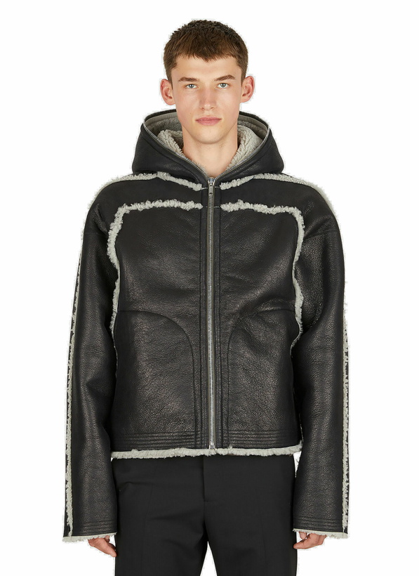Photo: Hooded Shearling Jacket in Black