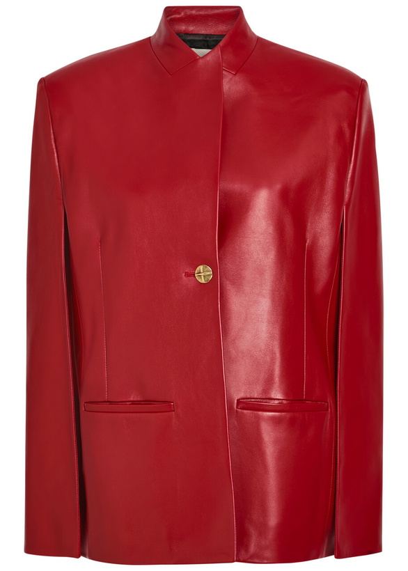 Photo: Khaite Dolso Open-sleeve Leather Jacket Red