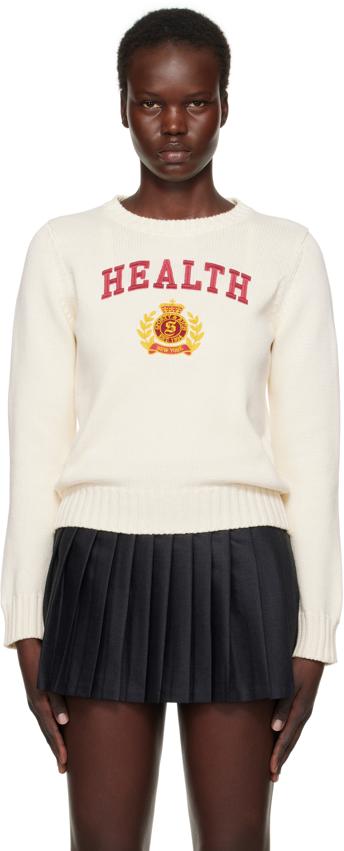 Sporty & Rich Off-White NY 'Health' Crest Knitted Sweater