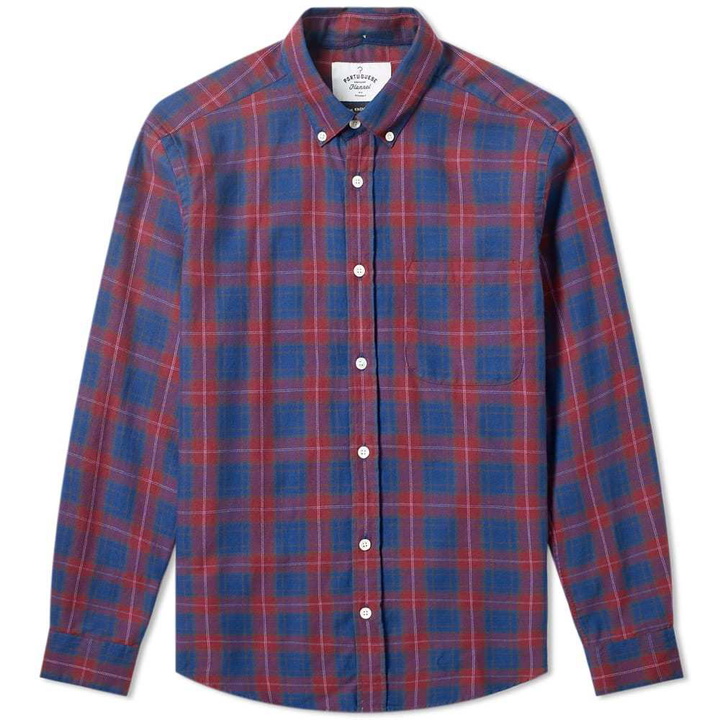 Photo: Portuguese Flannel Button Down Viseu Check Shirt Bordeaux & Navy