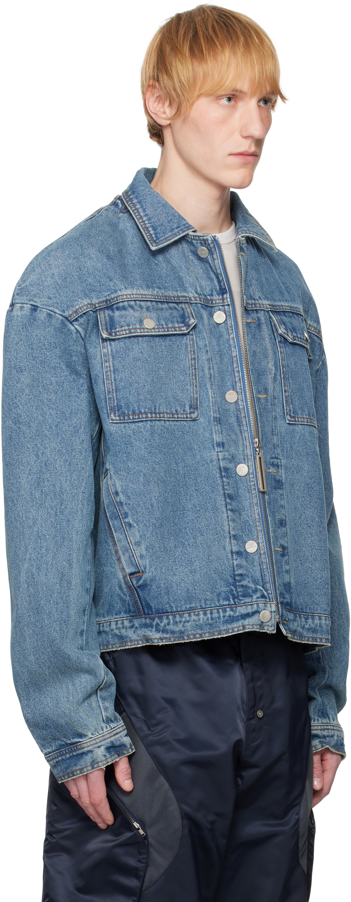SPENCER BADU Blue Zip Denim Jacket