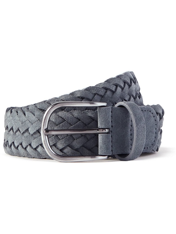 Photo: Anderson's - 3.5cm Woven Suede Belt - Gray