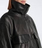 Nour Hammour Shearling-trimmed leather blouson jacket