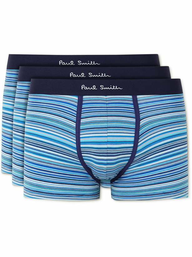 Photo: Paul Smith - Three-Pack Stretch-Cotton Jersey Boxer Briefs - Blue