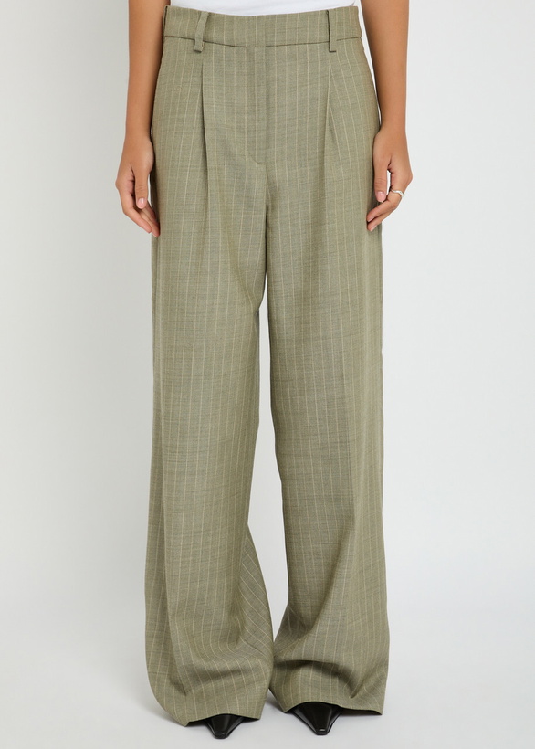 Photo: Skall Studio Thom Pinstripe Wool Trousers Grey