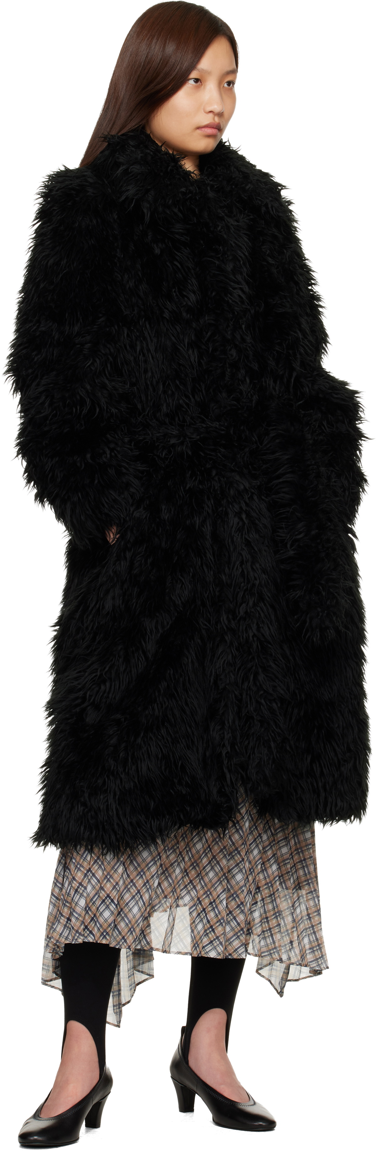 Acne Studios Black Belted Faux-Fur Coat