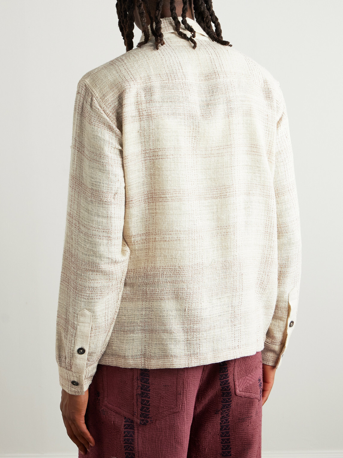 Kartik Research - Checked Kantha Silk-Gauze Overshirt - Neutrals