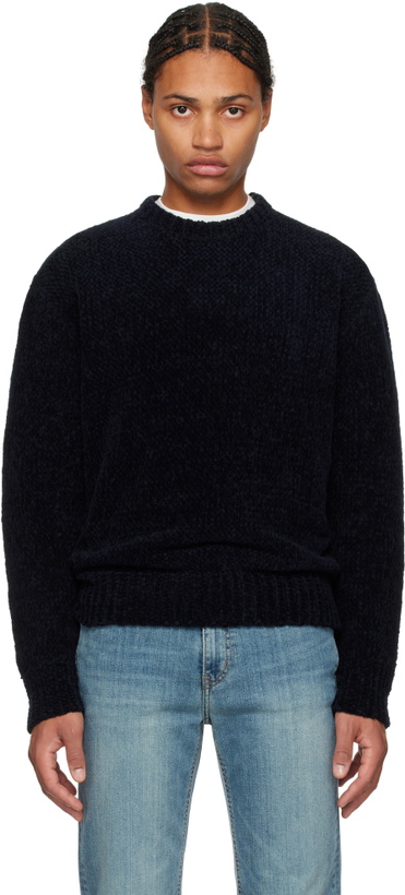 Photo: Solid Homme Navy Round Neck Chenille Textured Knit Sweater