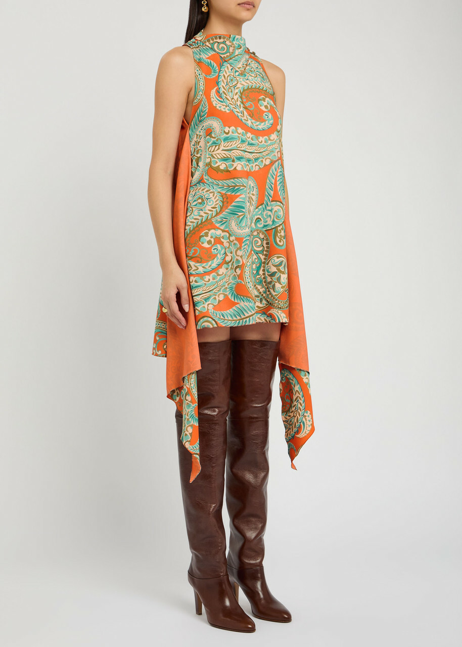 Etro Asymmetric Crepe Mini Dress Multi Print