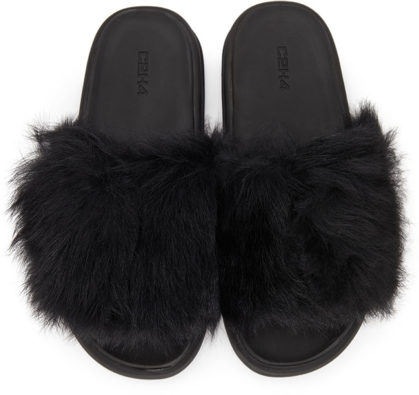 NIB C2H4 LOS ANGELES PROTON ALPHA BLACK FUZZY SLIDES UNISEX 8.5 M 10 C2H4 PROTON ALPHA - BLACK | Garmentory main image 2
