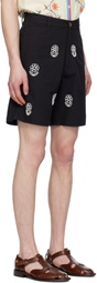 HARAGO Black Beadwork Embroidered Long Shorts
