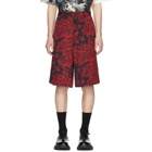 Alexander McQueen Black and Red Ivy Creeper Shorts