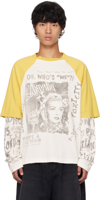 Photo: Lanvin White & Yellow Future Edition Print Long Sleeve T-Shirt