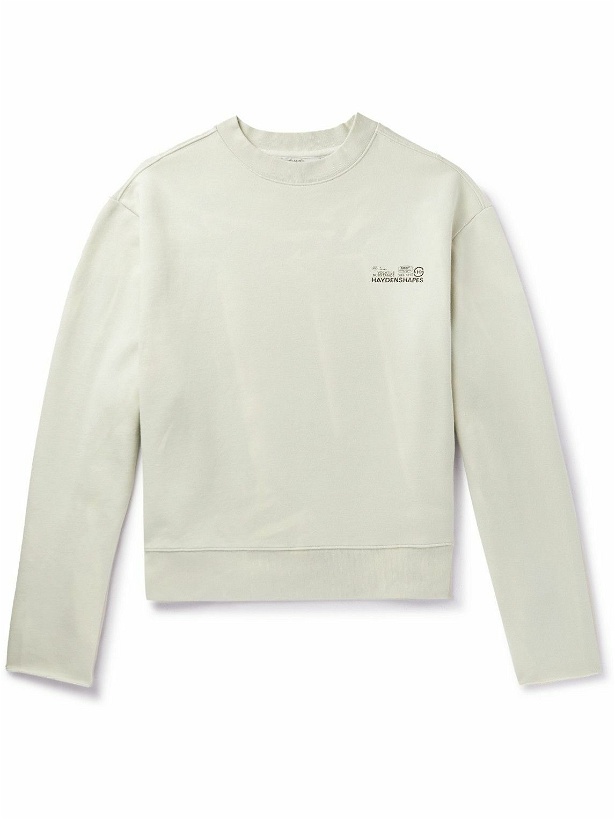 Photo: HAYDENSHAPES - Distressed Logo-Embroidered Printed Cotton-Jersey Sweatshirt - Neutrals