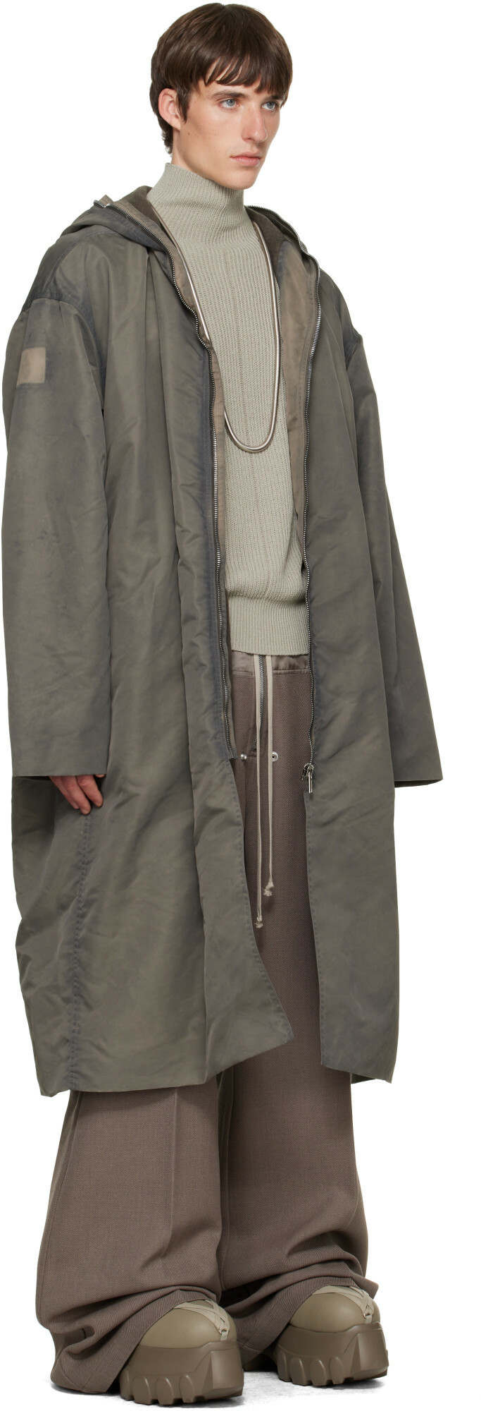 Rick Owens Gray Tower Wide Mac Coat