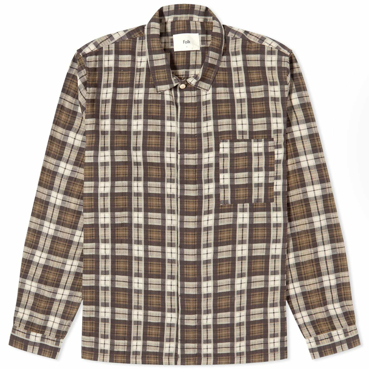 Folk Men's Check Patch Shirt in Black Window Check Folk